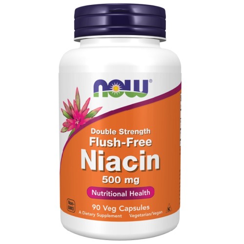 NOW Flush-Free Niacin 500 mg Double Strength, 90 Veg Capsules