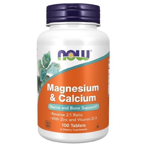 NOW Magnesium & Calcium Zinc and Vitamin D-3, 100 Tablets