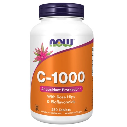 NOW Vitamin C-1000 Rose Hips & Bioflavonoids, 250 Tablets